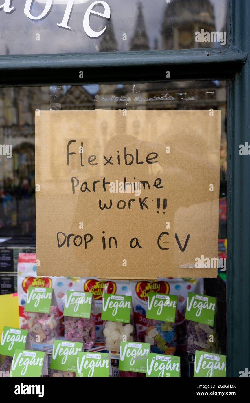Job advertisement in a shop window. Stock Photo