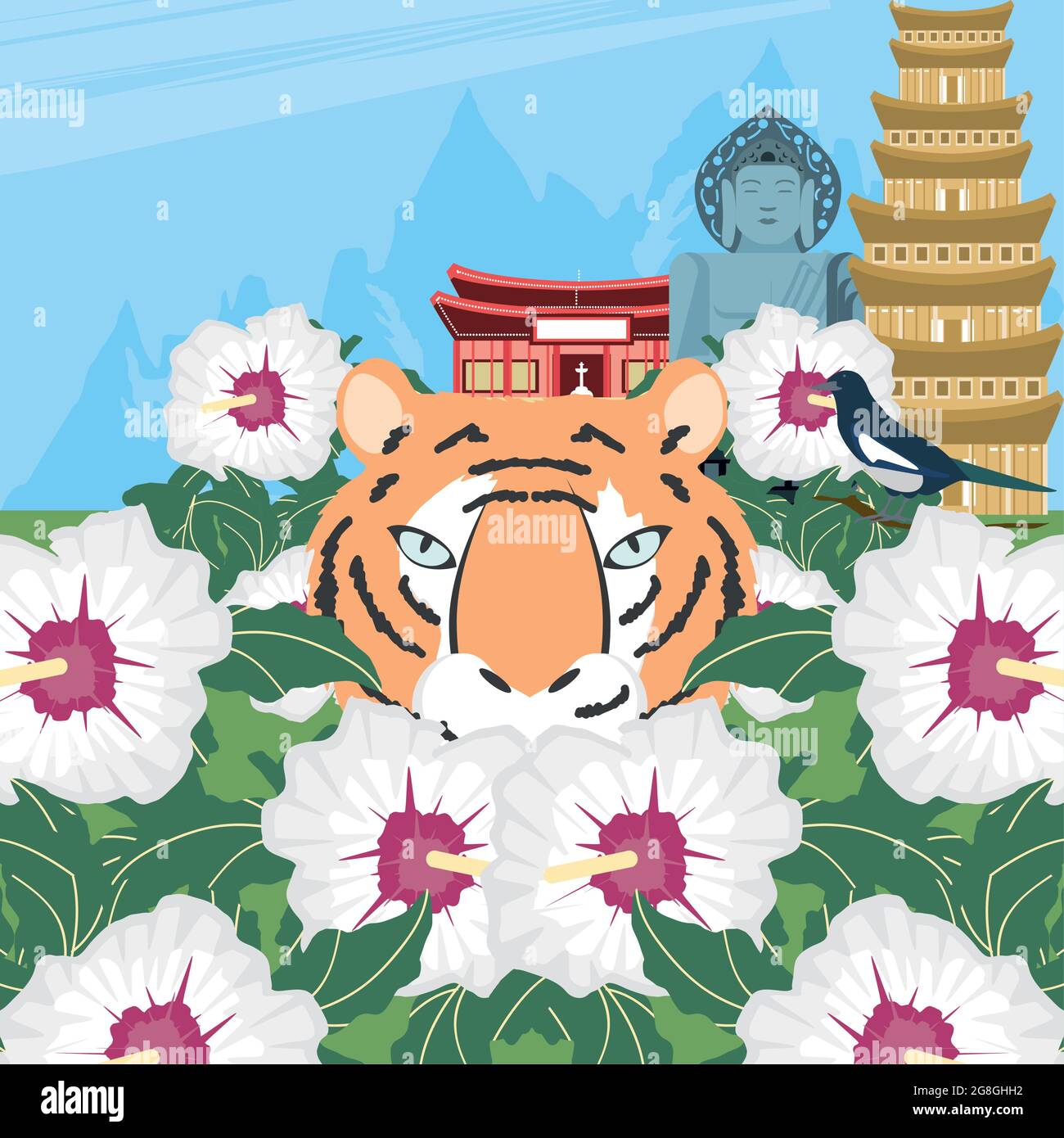 korean tiger and flowers Stock Vector Image & Art Alamy