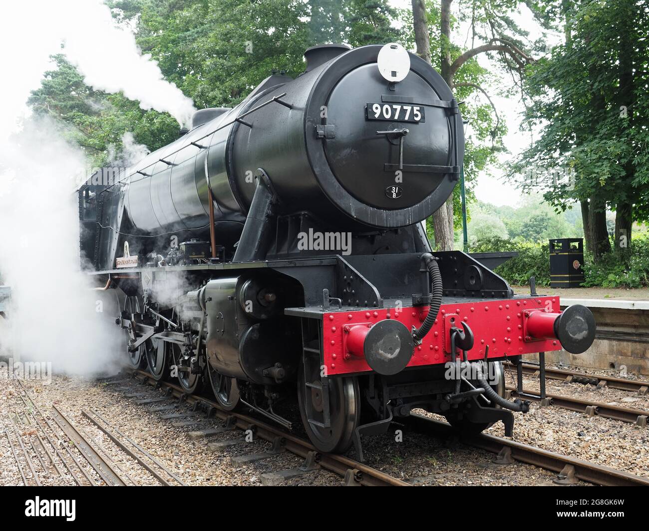 Front view of a stream locomotive on the North Norfolk Railway at Holt Station in Norfolk Stock Photo