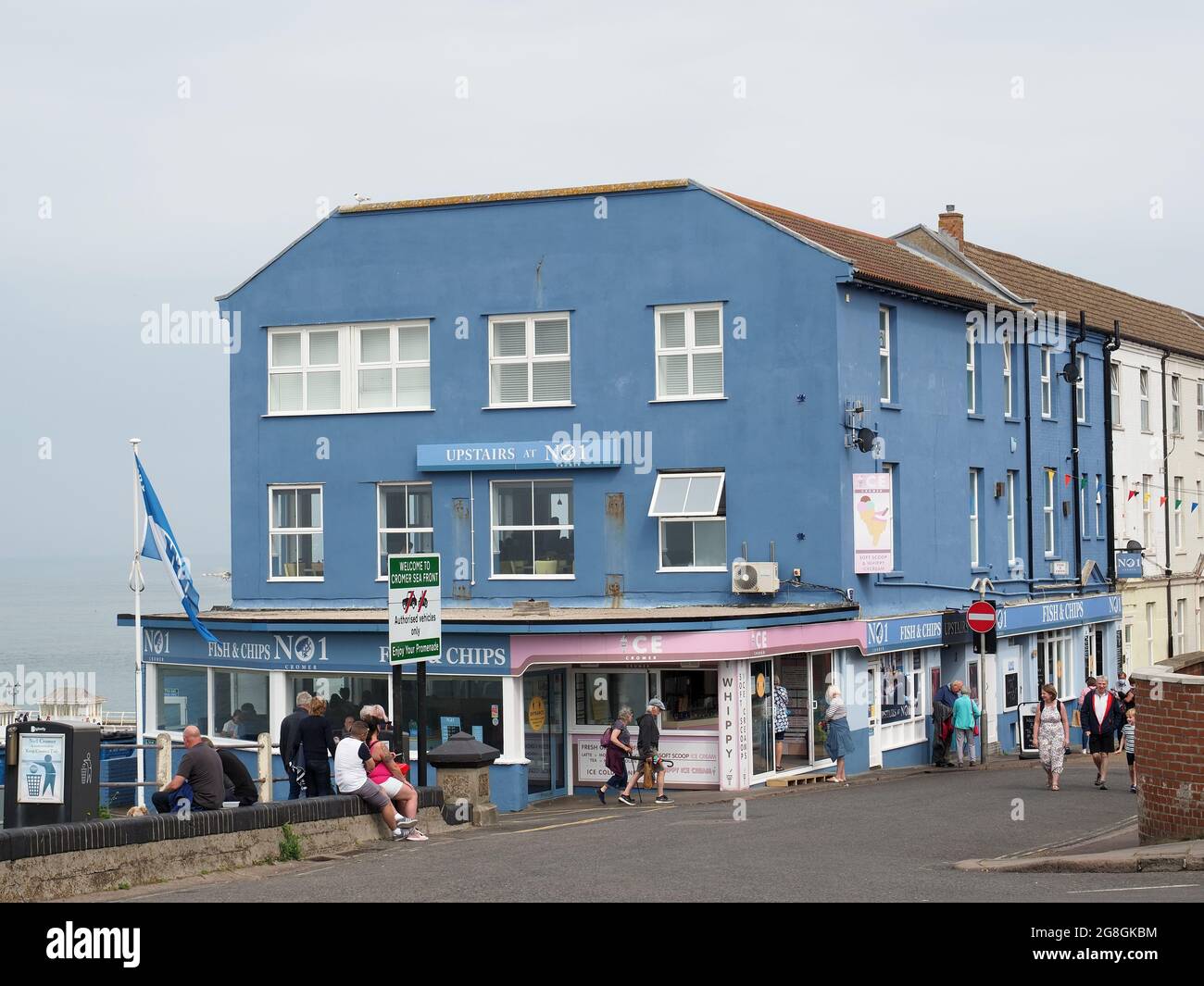View of the popular No1 Cromer award winning fish & chips restaurant in the North Norfolk seaside town of Cromer UK Stock Photo