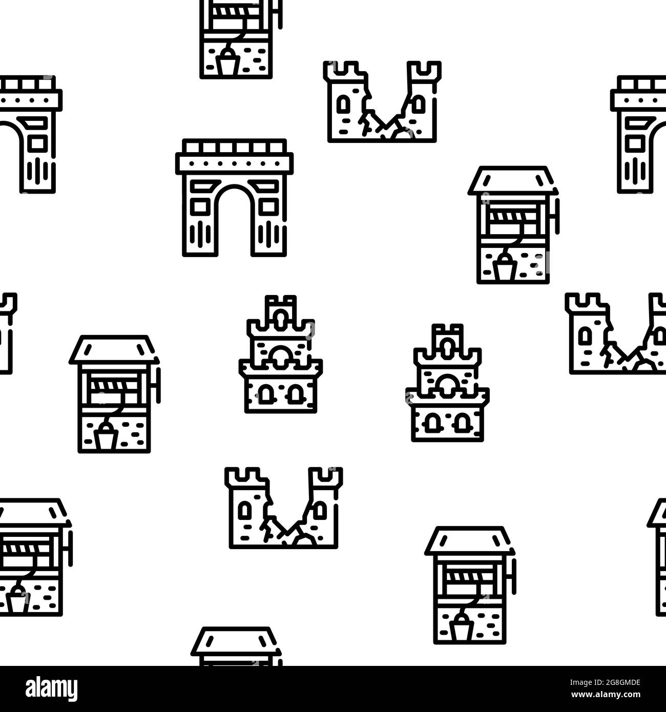 Castle Construction Vector Seamless Pattern Stock Vector