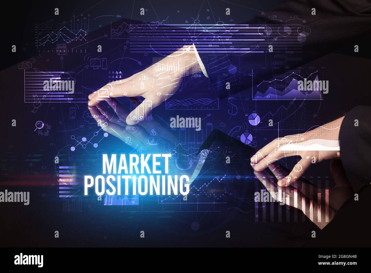 Businessman touching huge screen concept Stock Photo