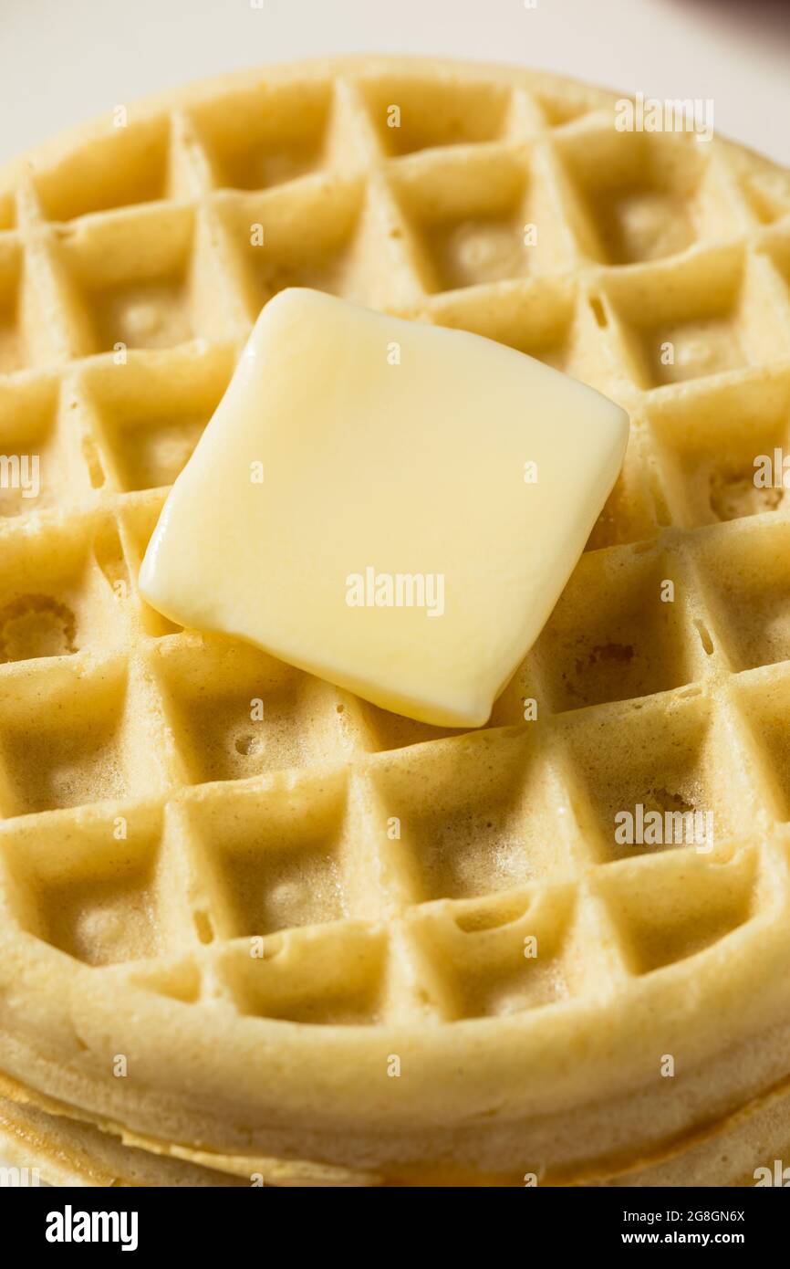 Healthy Cooked Frozen Waffles for Breakfast with Butter Stock Photo Alamy