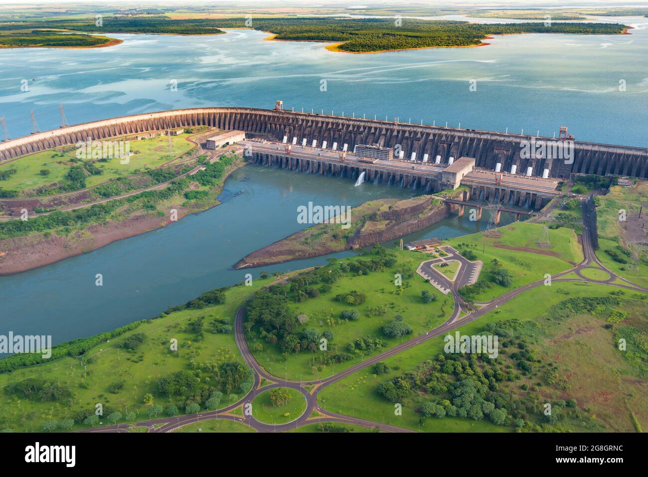 Aerial view of the Itaipu Hydroelectric Dam on the Parana River. Stock Photo
