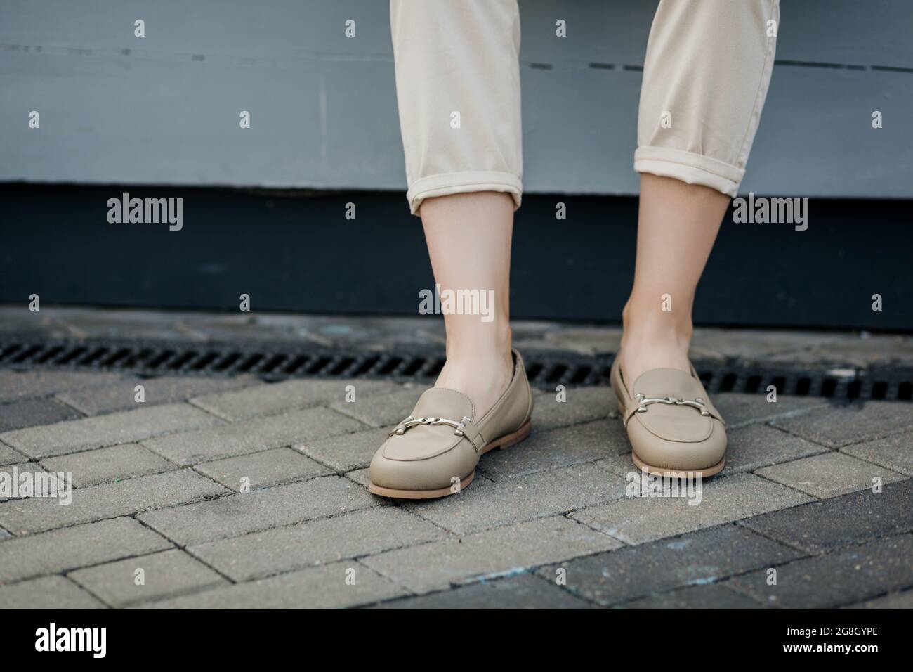 stylish female comfortable shoes. Outdoor fashion shoes footwear concept. Stock Photo