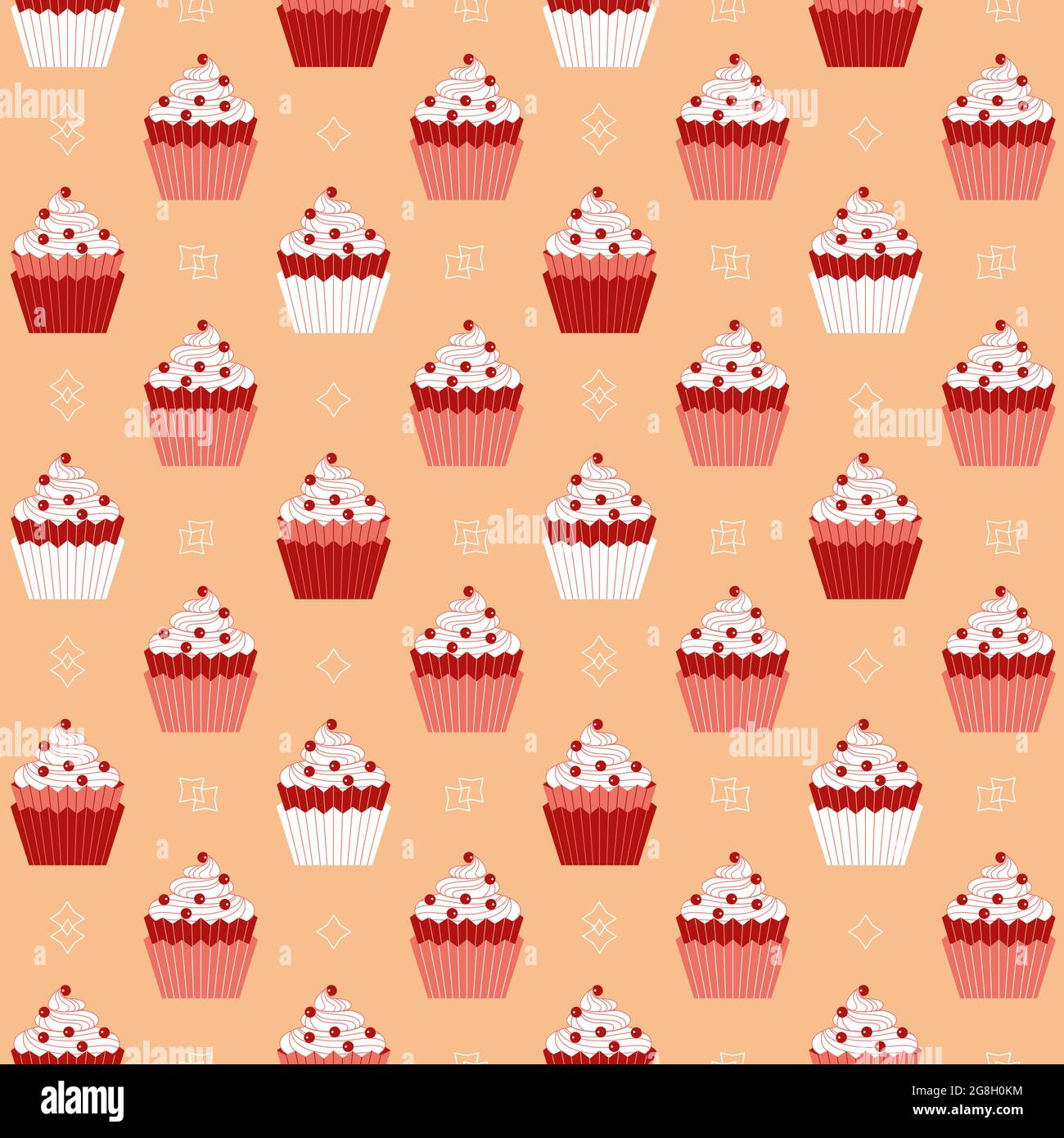 Cupcakes with red berries minimalist seamless vector pattern background. Stock Vector