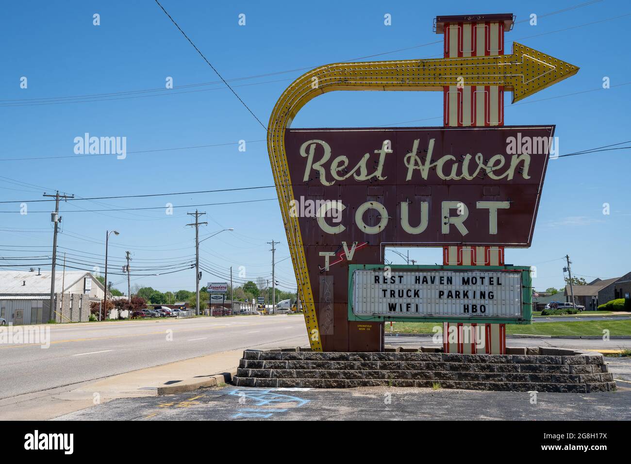 Springfield, Missouri May 5, 2021 The famous neon sign Rest Haven