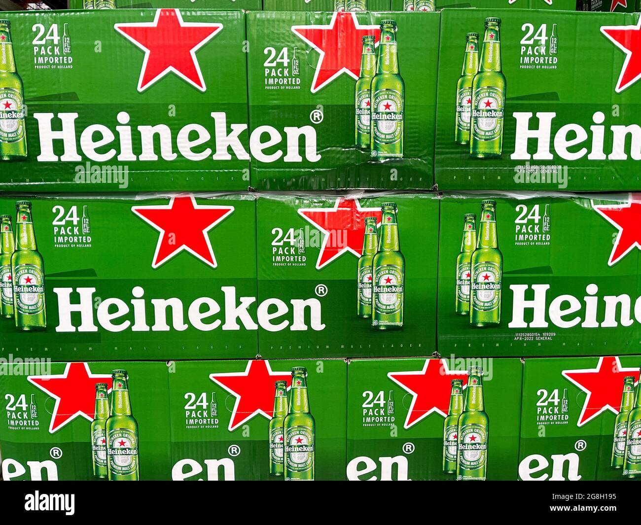 Orlando, FL USA July 16, 2021 Cases of Heineken Bottle Beer at a