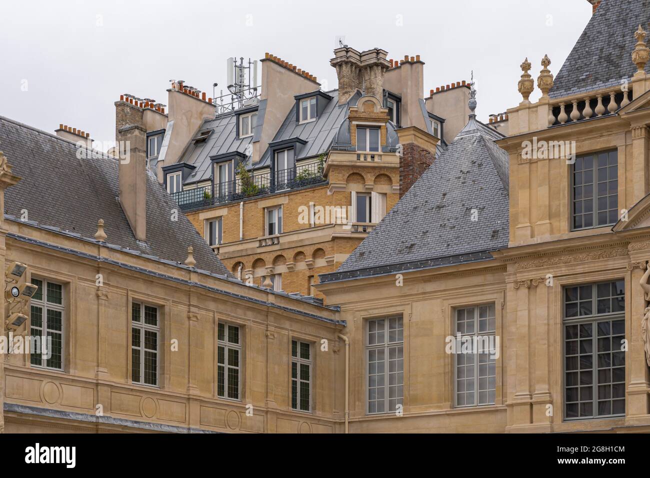 Paris, France - 07 16 2021: View from the inner courtyard of the Carnavalet Museum facade Stock Photo