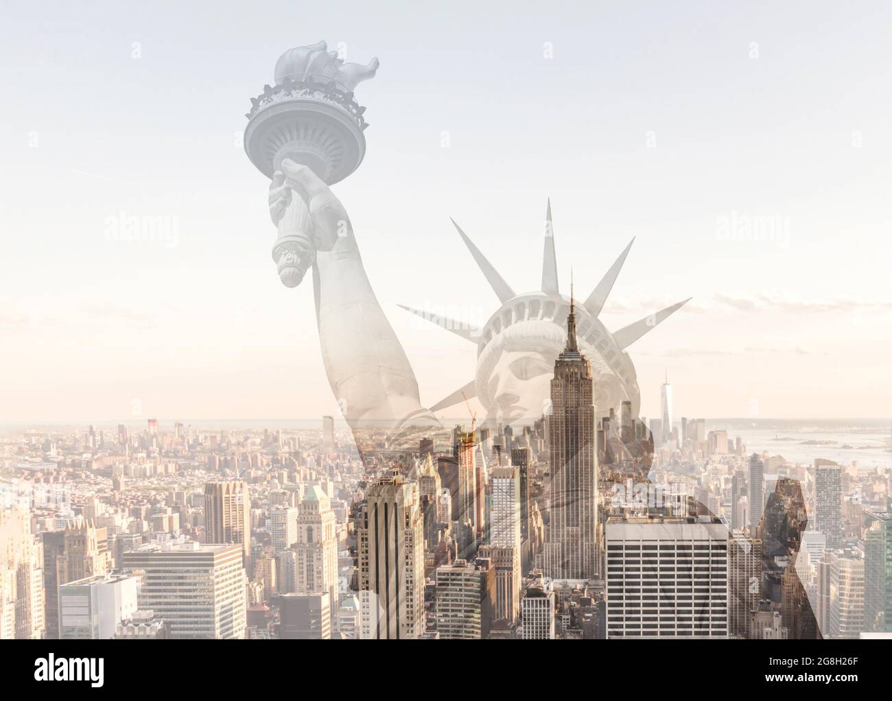 New York Skyline Silhouette With Statue Of Liberty