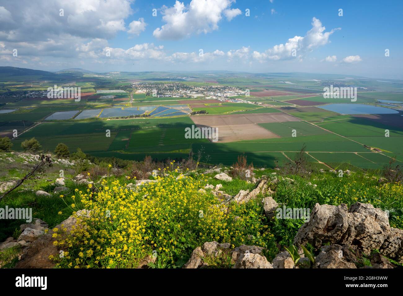 Winter landscape from the top of Mount Gilboa to the Jezreel Valley Stock Photo