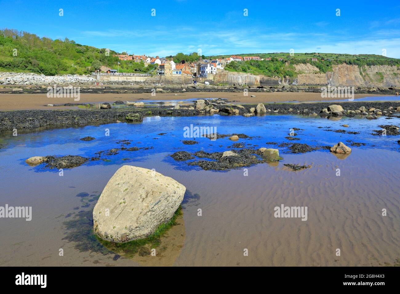 Robin Hoods Bay from the foreshore at low tide, North Yorkshire, North