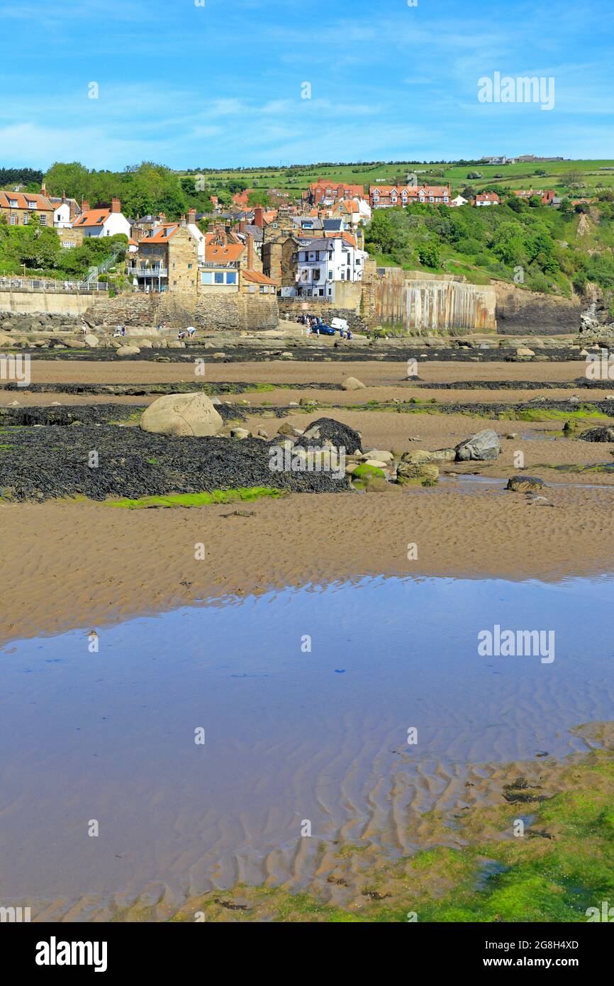 Robin Hoods Bay from the foreshore at low tide, North Yorkshire, North