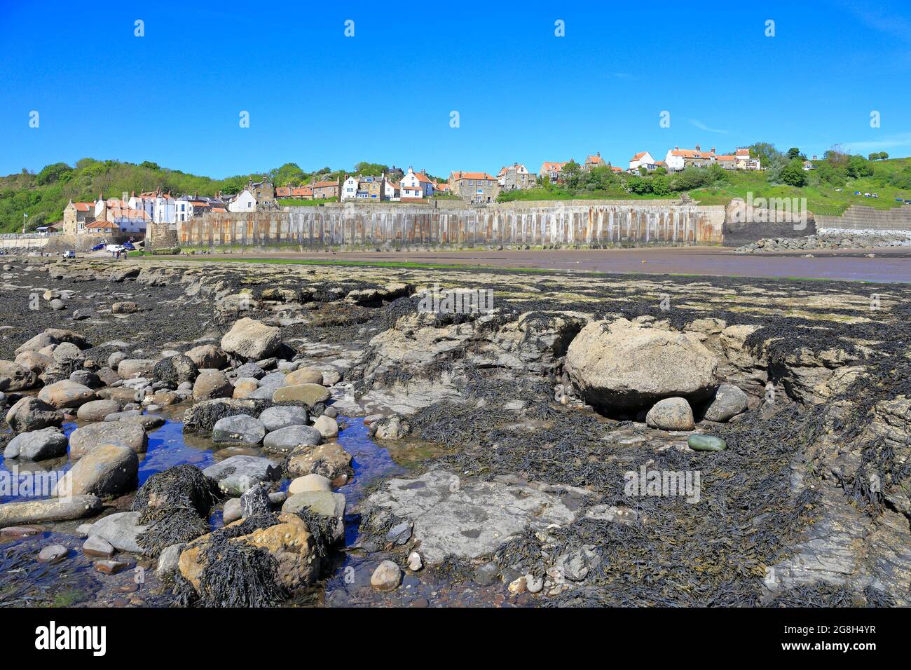 Robin Hoods Bay from the foreshore at low tide, North Yorkshire, North Yorks Moors National Park