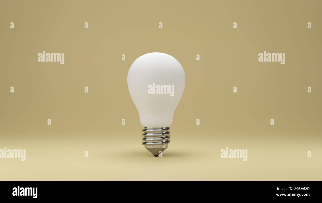 White light bulb on bright yellow background in pastel colors ...