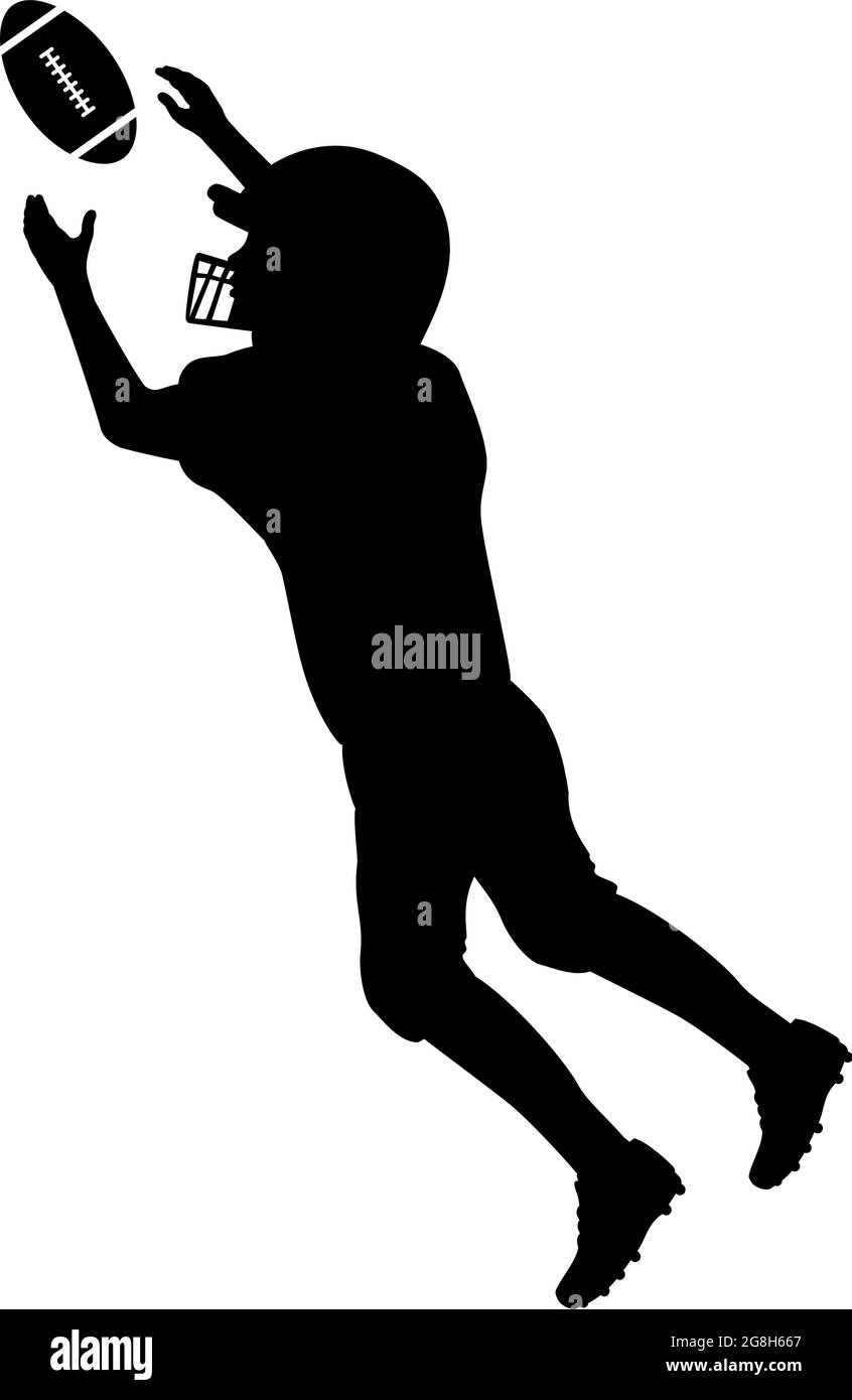 Silhouette American football player boy catch the ball. Symbol sport. Illustration icon logo Stock Vector