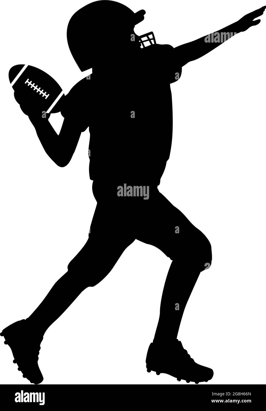 Silhouette of American football boy player throwing ball. Symbol sport. Illustration icon logo Stock Vector