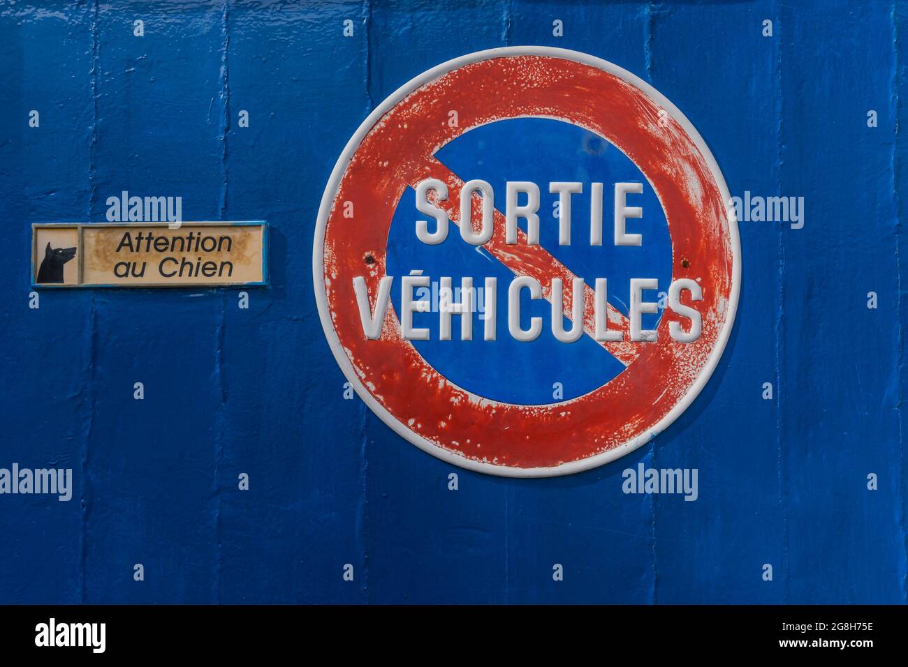 no parking sign on a french garage Stock Photo