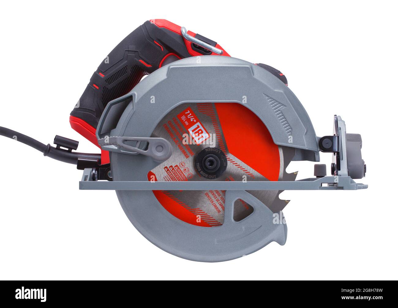Electric Circular Saw Cut Out on White. Stock Photo