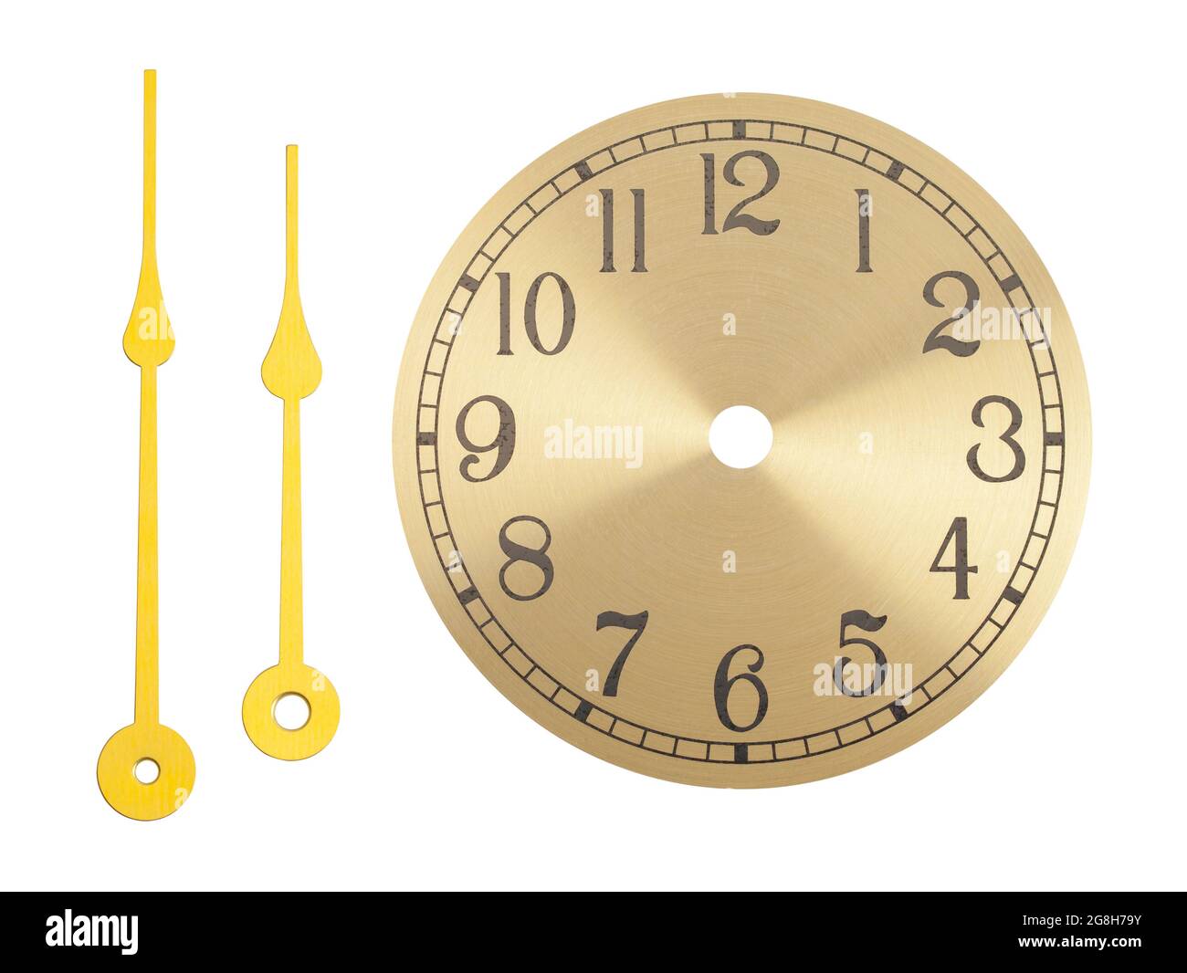 Clock Face with Hands Cut Out on White. Stock Photo