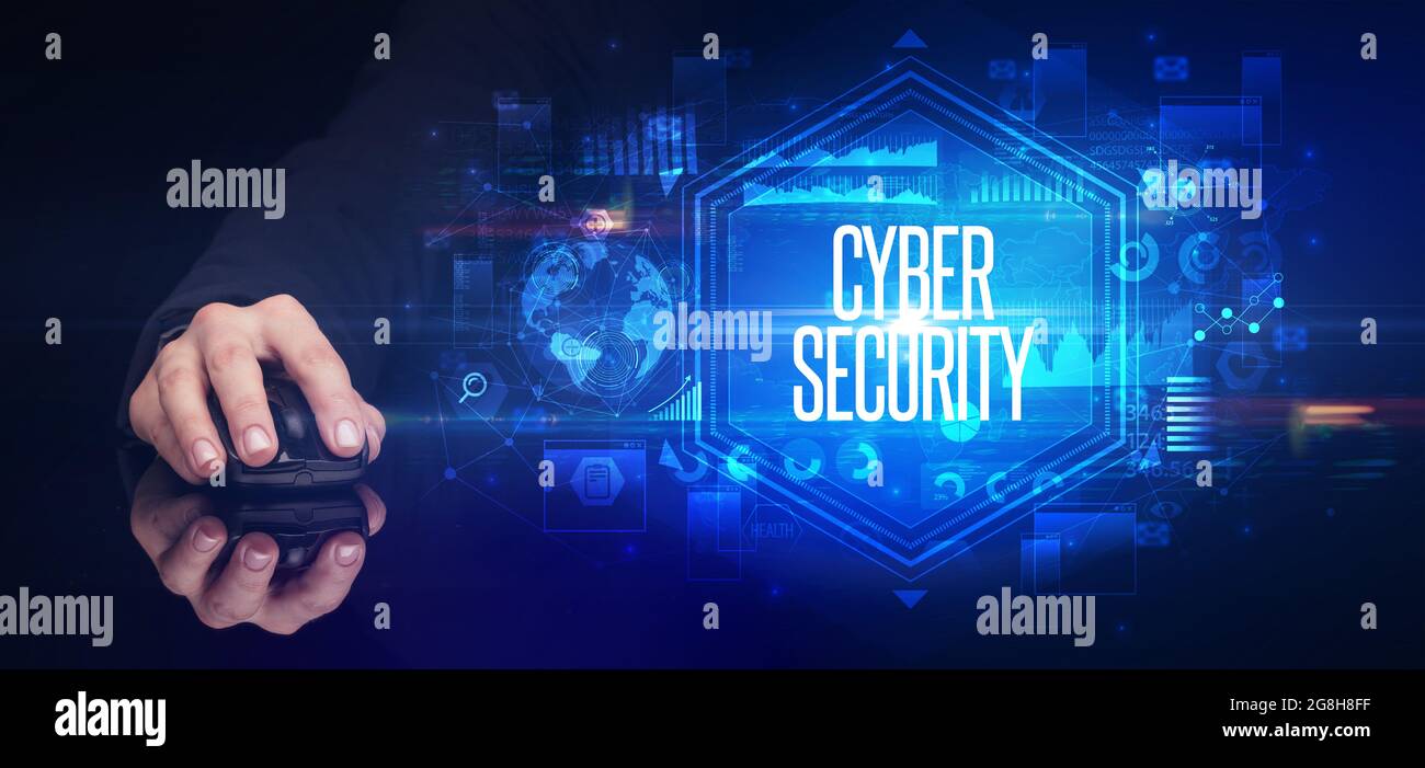 hand holding wireless peripheral, cyber security concept Stock Photo