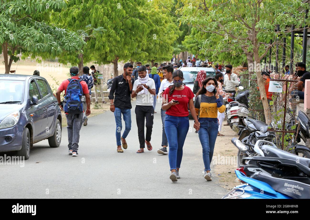 Beawar, India. 20th July, 2021. Indian students arrive to submit exam forms at government college in Beawar. (Photo by Sumit Saraswat/Pacific Press) Credit: Pacific Press Media Production Corp./Alamy Live News Stock Photo