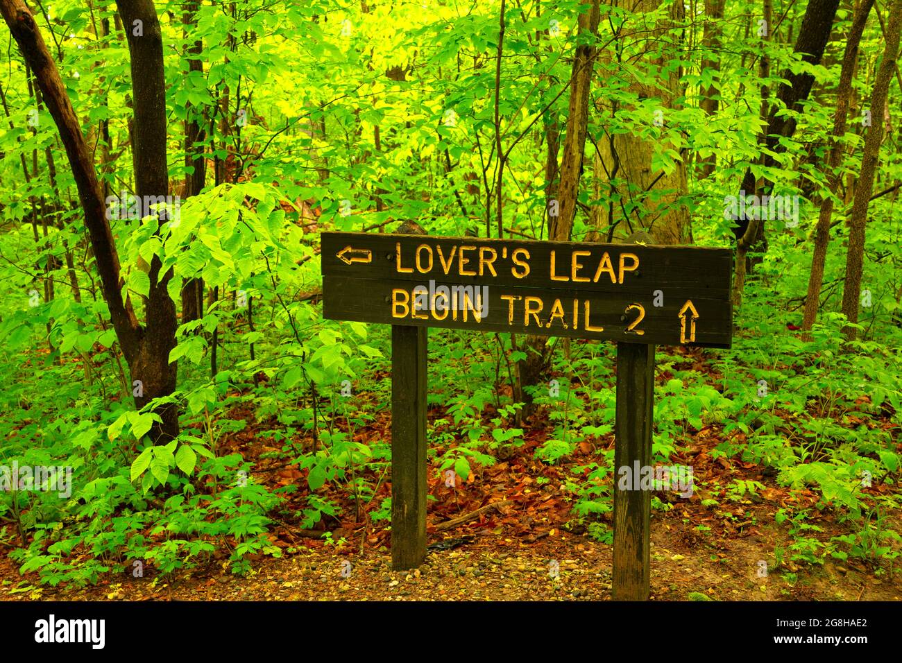 Trail sign, Shades State Park, Indiana Stock Photo - Alamy