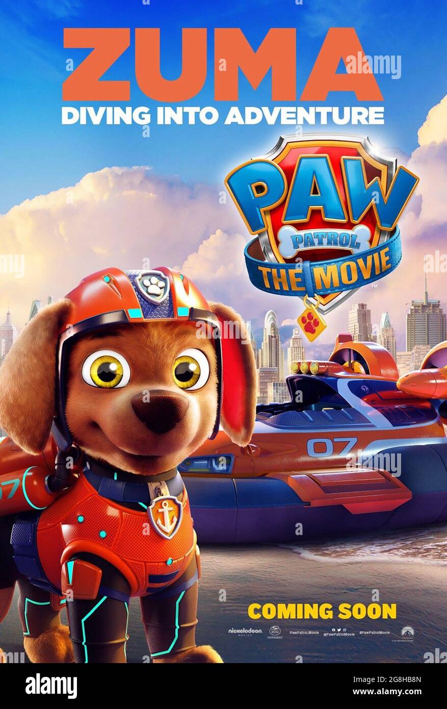 PAW PATROL: THE MOVIE, US character poster, Zuma (voice: Shayle Simons),  2021. © Paramount Pictures / Courtesy Everett Collection Stock Photo - Alamy