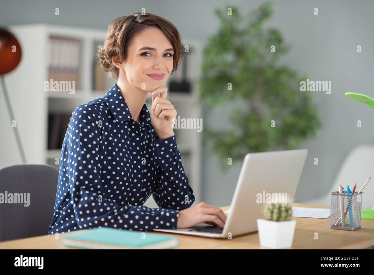 Photo portrait of business working on computer doing project start-up ...