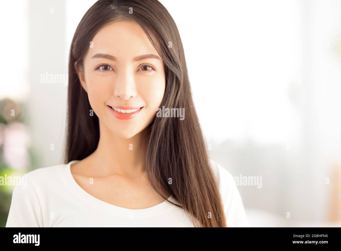 Young asian beauty face with clean and  healthy skin Stock Photo