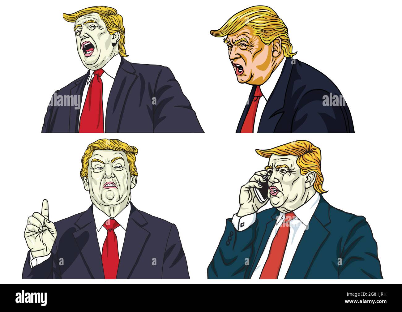 Donald Trump Face Expressions Set Vector Cartoon Caricature Portrait Drawing Stock Vector