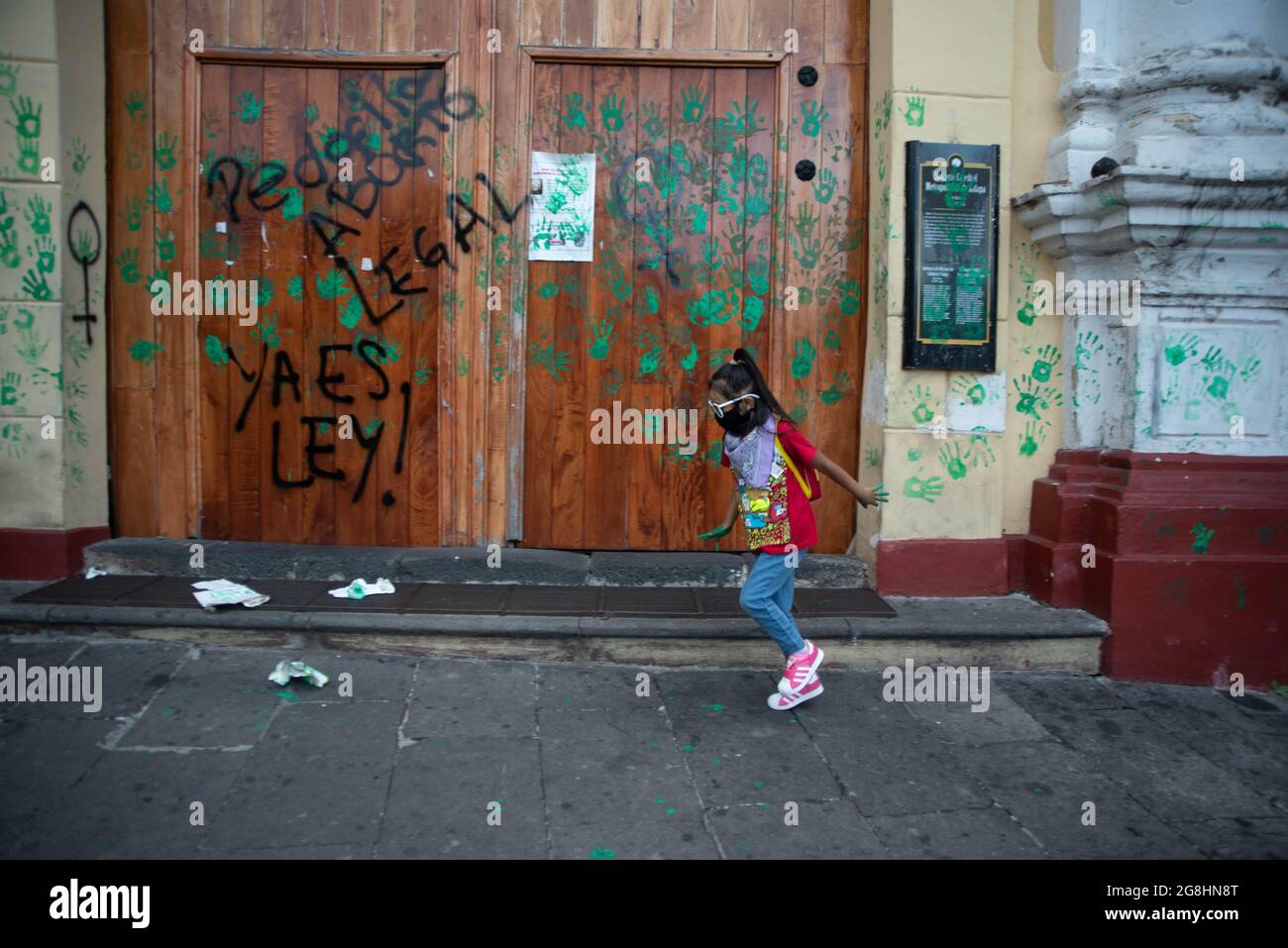 July 20, 2021: Women's groups and feminist collectives celebrate the decriminalization of abortion in the state of Veracruz. The women made paintings in the main church and celebrated with music that abortion is legal in Veracruz (Credit Image: © Hector Adolfo Quintanar Perez/ZUMA Press Wire) Stock Photo