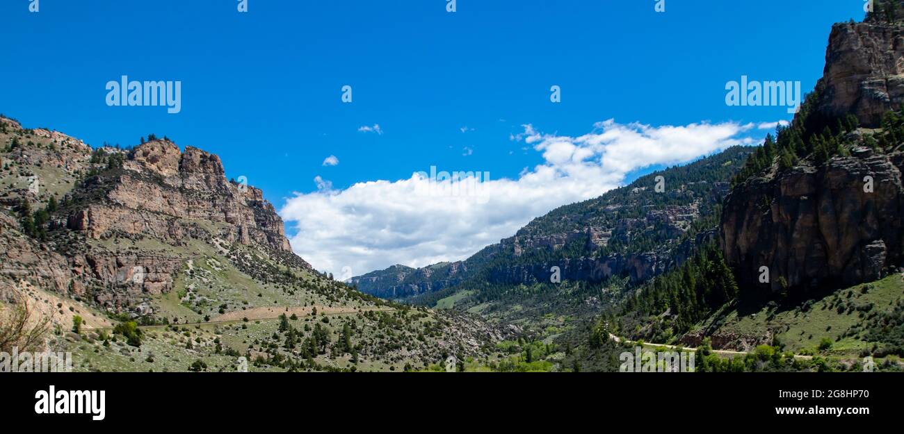 Bighorn National Forest near Ten Sleep, Wyoming on US 16 in June, panorama Stock Photo