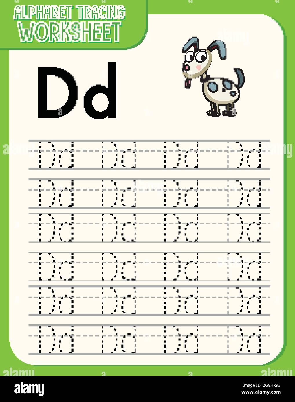 Alphabet tracing worksheet with letter D and d illustration Stock
