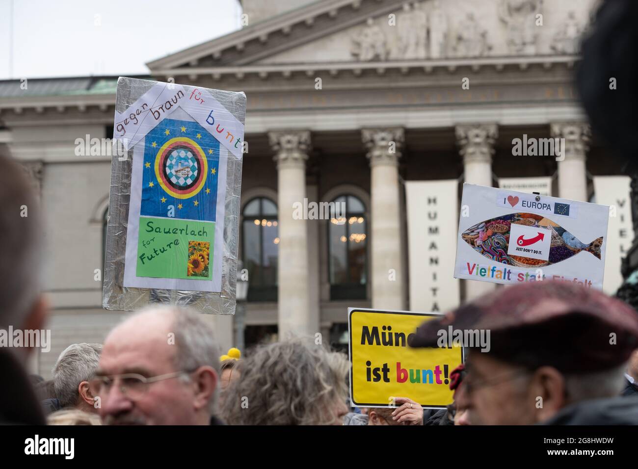 Munich, Germany. 06th Mar, 2020. Signs for diversity at the antifascist protest ' Just don't do it ' organized by Bellevue di Monaco on 6. March 2020 at the Max-Josef-Platz in Munich. (Photo by Alexander Pohl/Sipa USA) Credit: Sipa USA/Alamy Live News Stock Photo