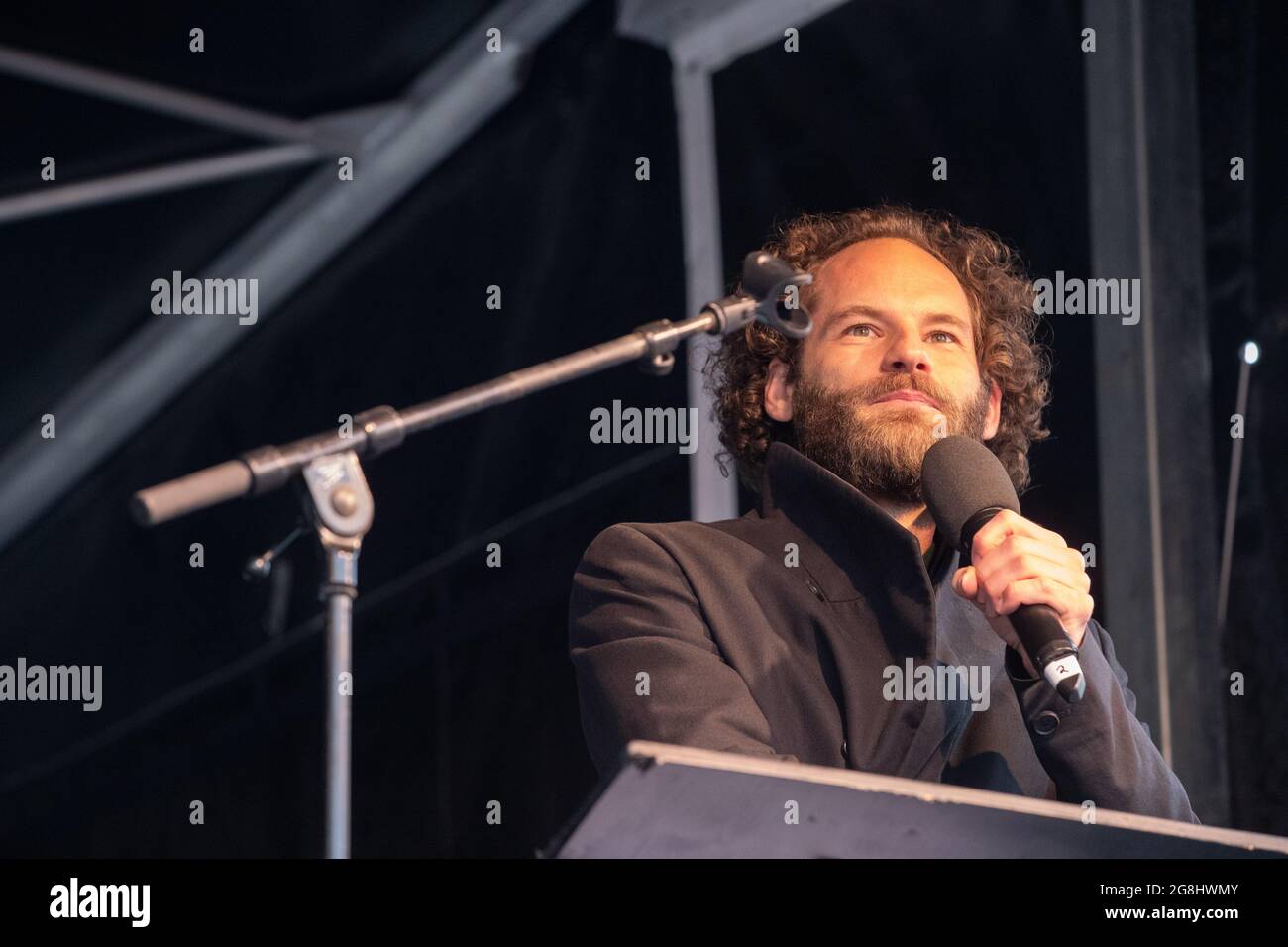 Munich, Germany. 06th Mar, 2020. Maximilian Maxi Schafroth at the antifascist protest ' Just don't do it ' organized by Bellevue di Monaco on 6. March 2020 at the Max-Josef-Platz in Munich. (Photo by Alexander Pohl/Sipa USA) Credit: Sipa USA/Alamy Live News Stock Photo