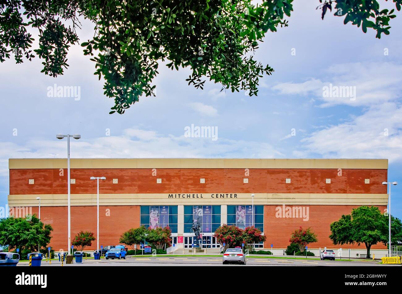 The Mitchell Center is pictured at the University of South Alabama, July 18, 2021, in Mobile, Alabama. Stock Photo