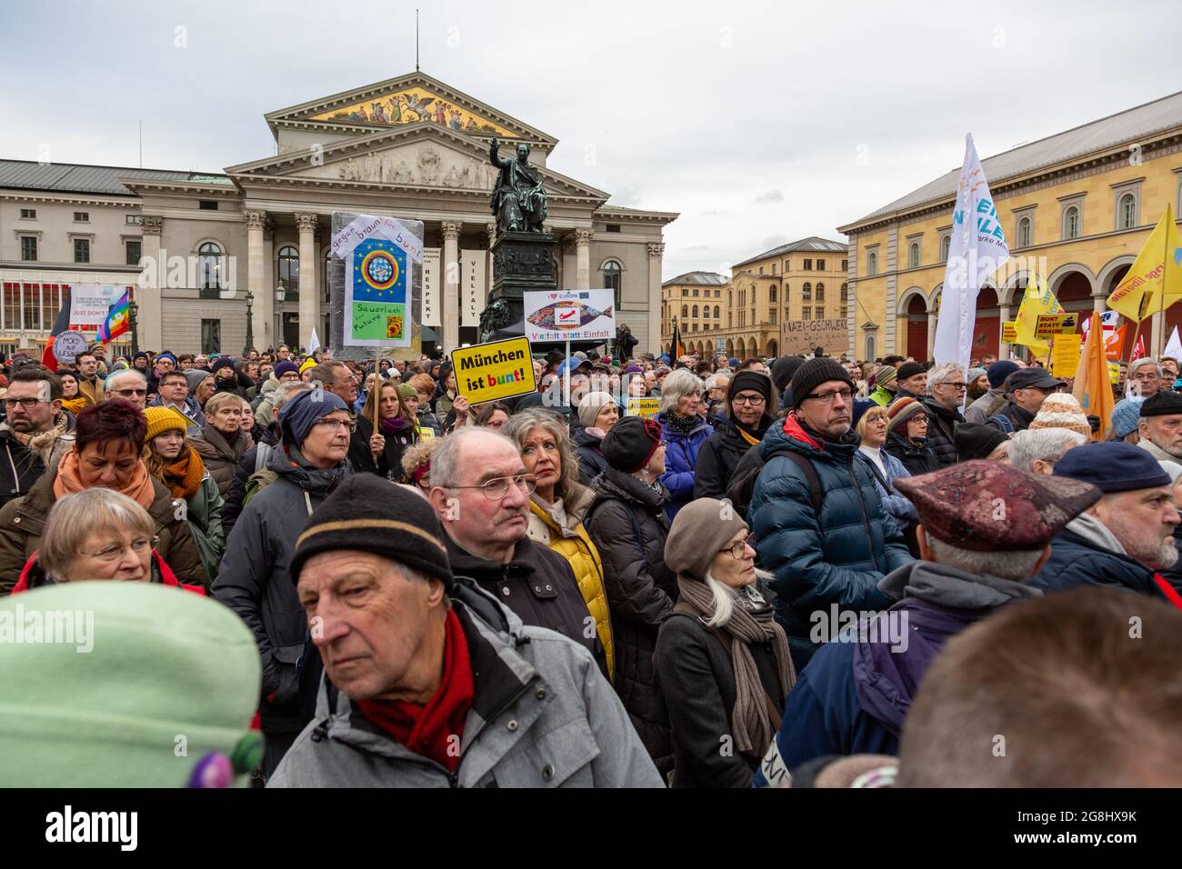 Munich, Germany. 06th Mar, 2020. General view at the antifascist protest ' Just don't do it ' organized by Bellevue di Monaco on 6. March 2020 at the Max-Josef-Platz in Munich. (Photo by Alexander Pohl/Sipa USA) Credit: Sipa USA/Alamy Live News Stock Photo