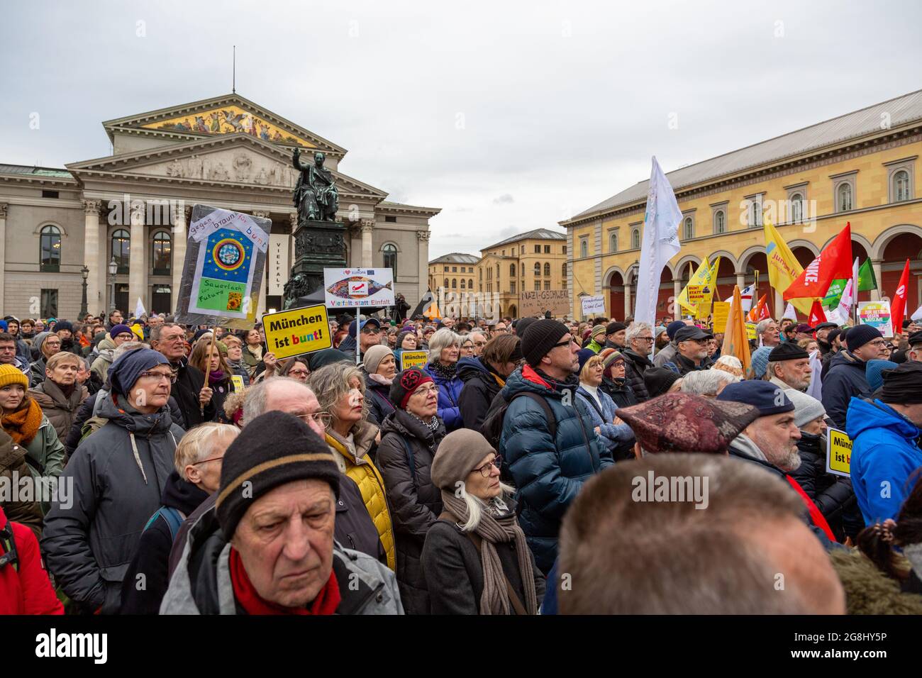 Munich, Germany. 06th Mar, 2020. General view at the antifascist protest ' Just don't do it ' organized by Bellevue di Monaco on 6. March 2020 at the Max-Josef-Platz in Munich. (Photo by Alexander Pohl/Sipa USA) Credit: Sipa USA/Alamy Live News Stock Photo