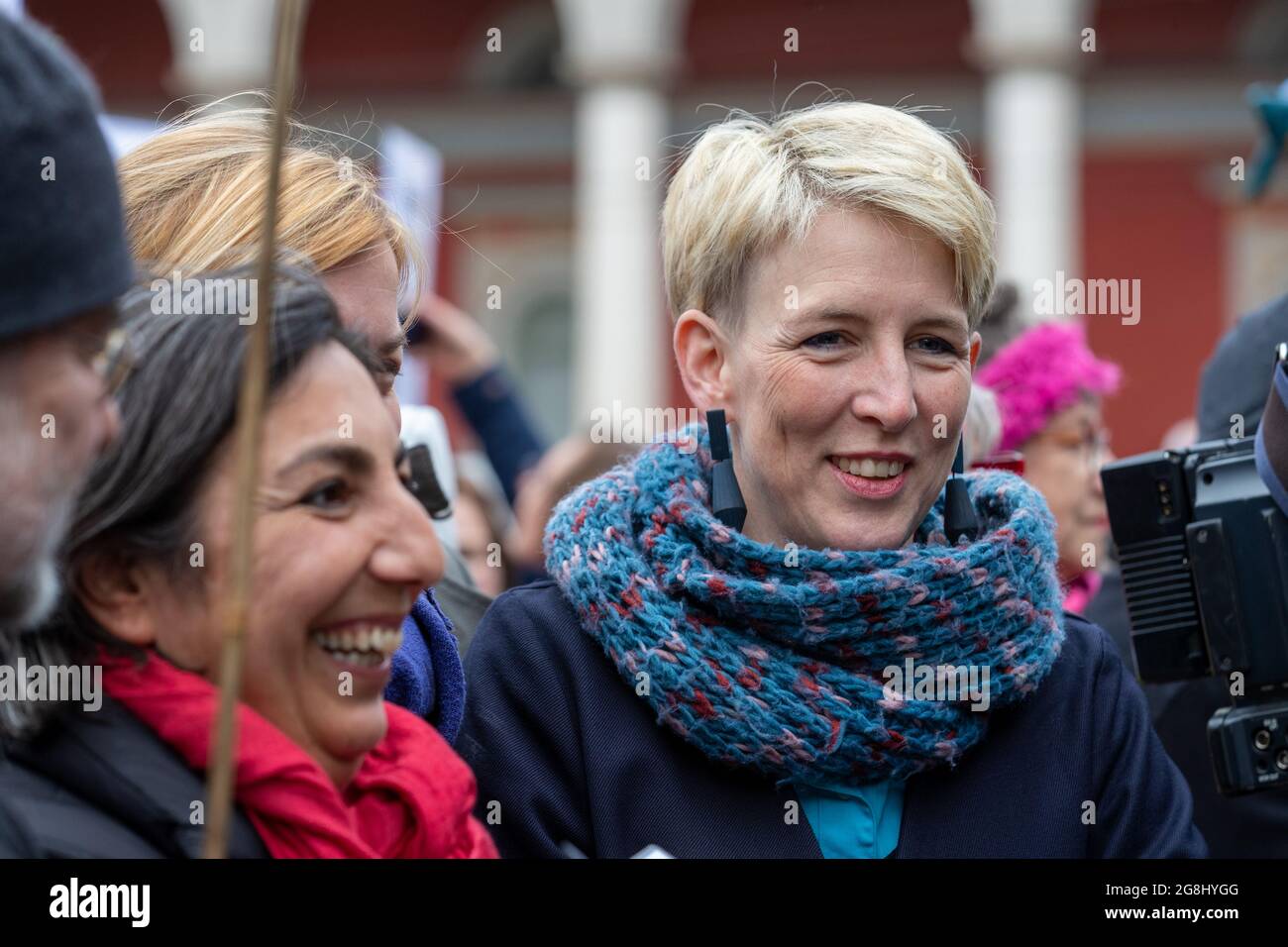 Munich, Germany. 06th Mar, 2020. Katrin Habenschaden and Guelseren Demirel ( both Green) at the antifascist protest ' Just don't do it ' organized by Bellevue di Monaco on 6. March 2020 at the Max-Josef-Platz in Munich. (Photo by Alexander Pohl/Sipa USA) Credit: Sipa USA/Alamy Live News Stock Photo