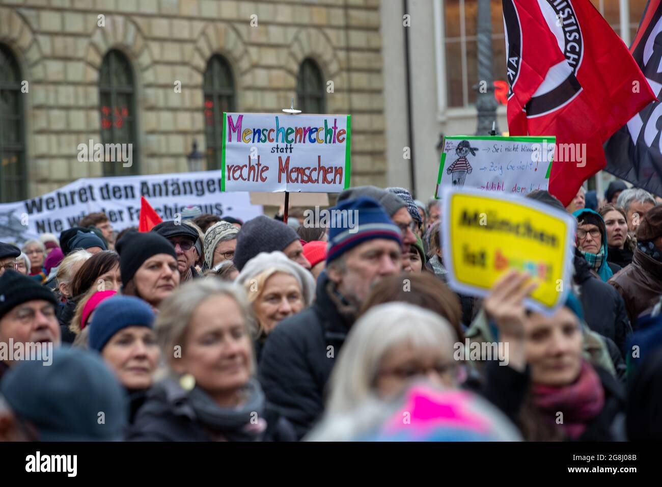 Munich, Germany. 06th Mar, 2020. at the antifascist protest ' Just don't do it ' organized by Bellevue di Monaco on 6. March 2020 at the Max-Josef-Platz in Munich. (Photo by Alexander Pohl/Sipa USA) Credit: Sipa USA/Alamy Live News Stock Photo