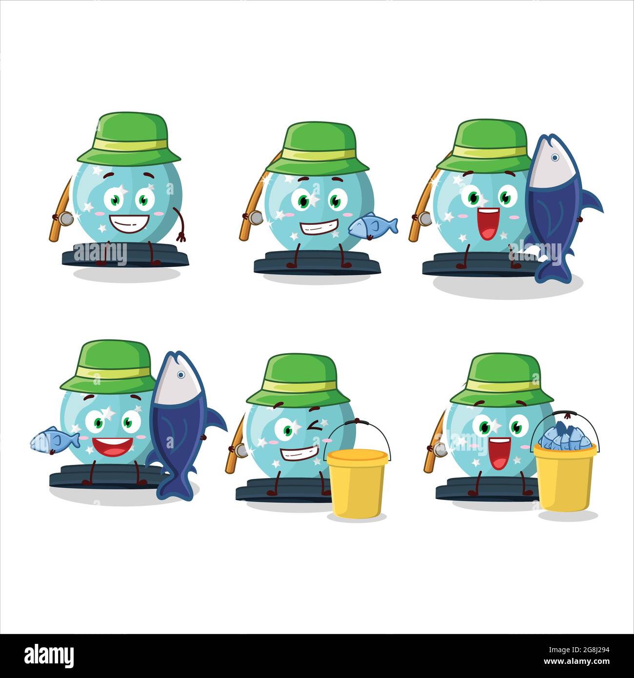 Magic Cartoon Fish A fisherman magic crystal ball cartoon picture catch a big fish. Vector ...