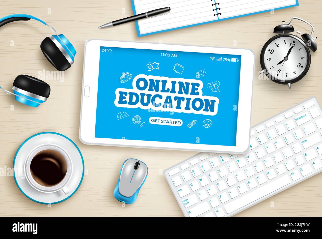 Online education vector design. Online education text in tablet device ...
