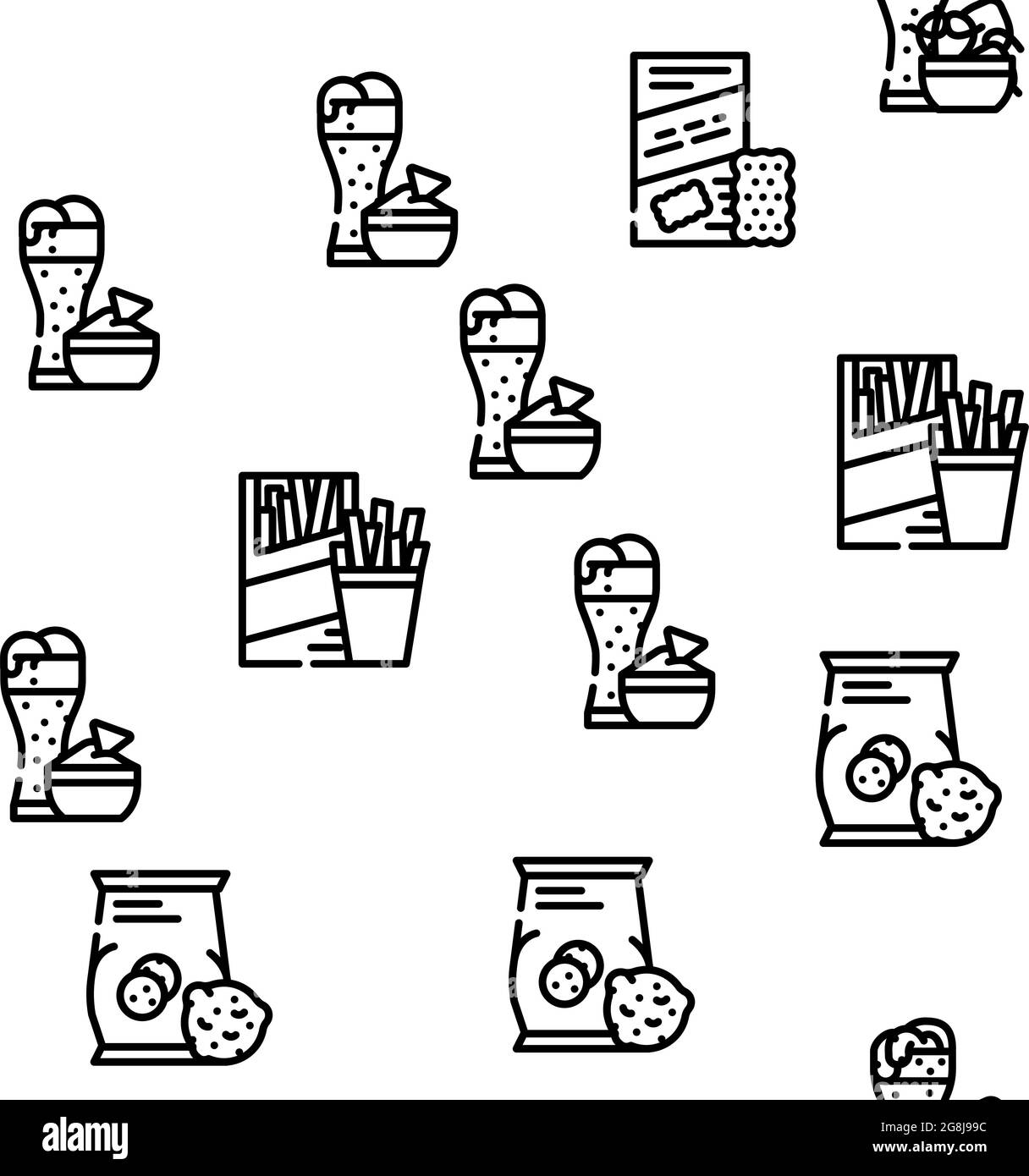 Snacks Food And Drink Vector Seamless Pattern Stock Vector