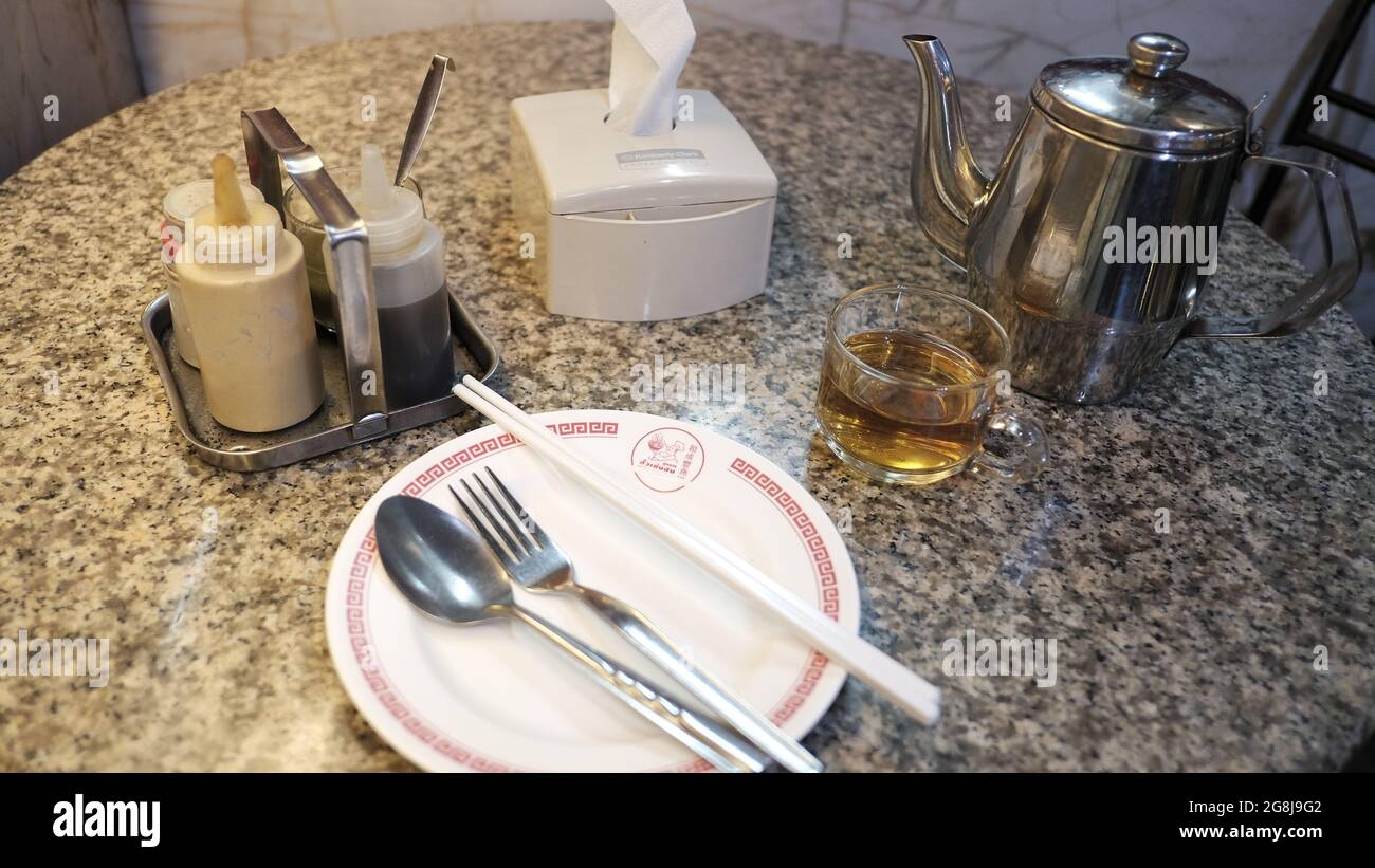 Waiting on the Meal in a Traditional Chinese Restaurant in Chinatown Bangkok Thailand Stock Photo