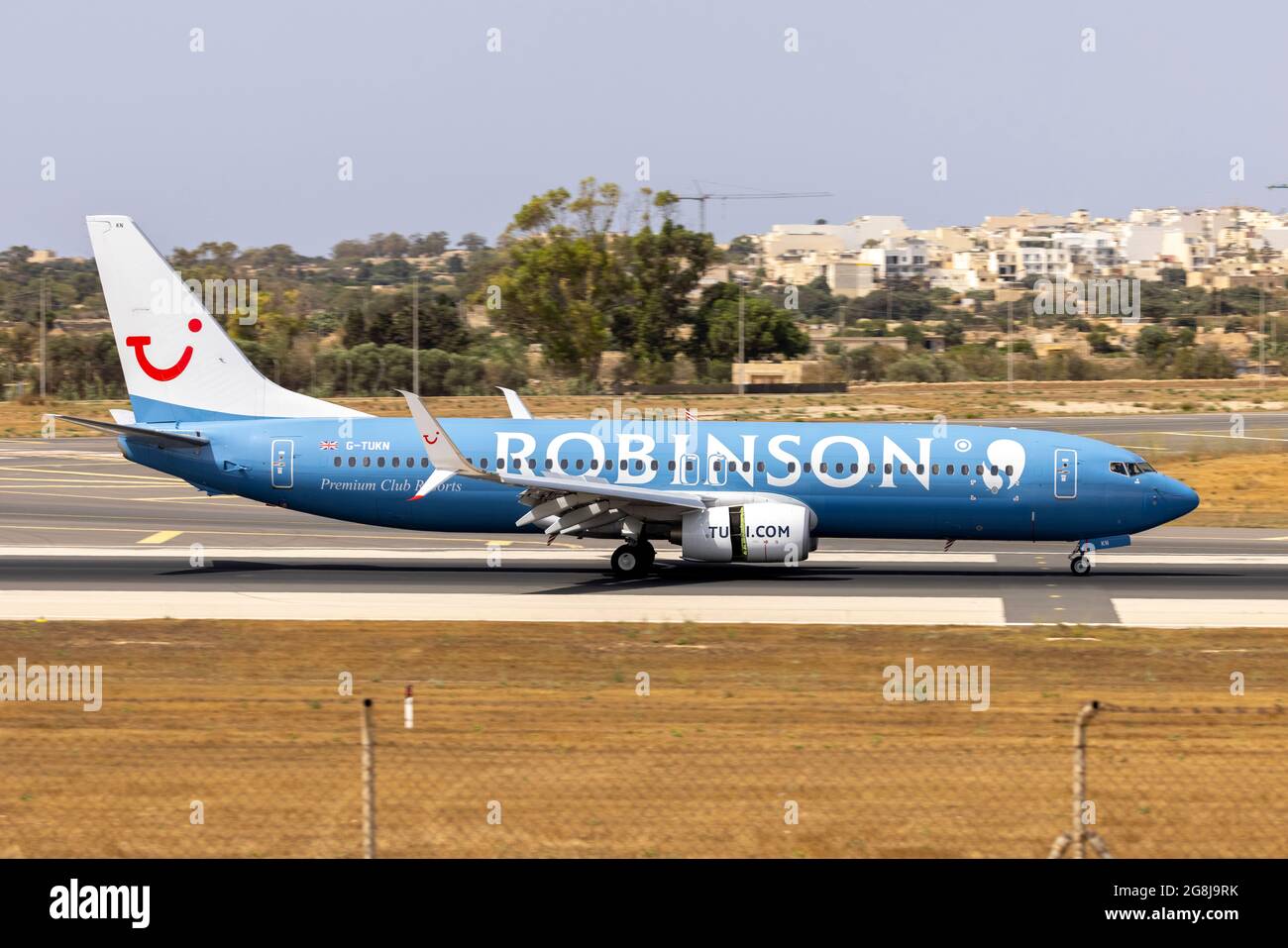 TUIfly Boeing 737-8K5 (REG: G-TUKN) arriving from Manchester, UK. Stock Photo