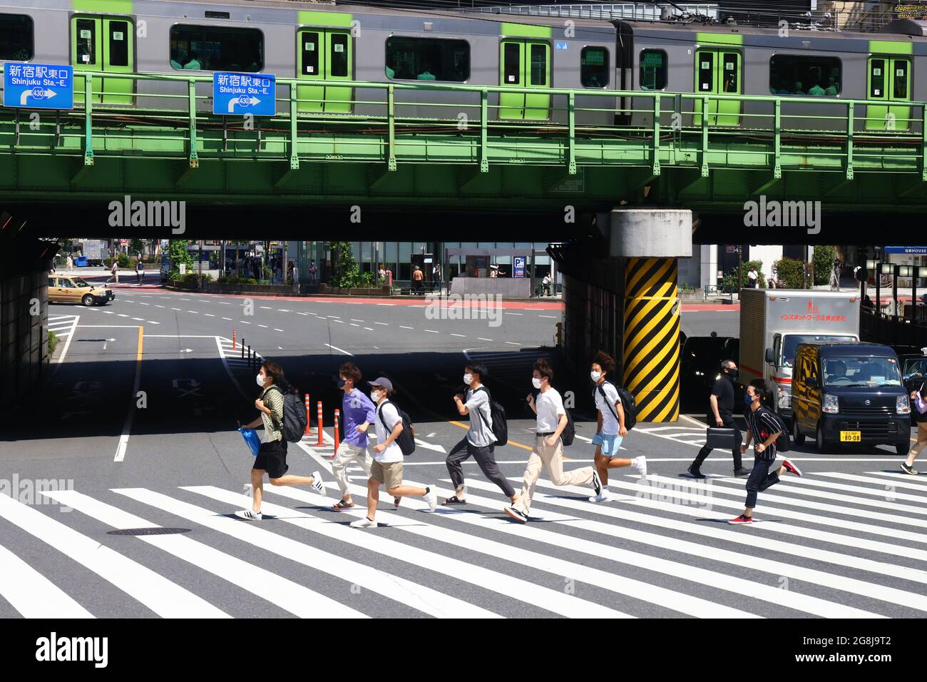 Tokyo Japan 21st July 21 People Walk On A Zebra Crossing Tokyo Was To Host The Summer Olympic Games On July 24 August 9 The Games Were Postponed For A Year