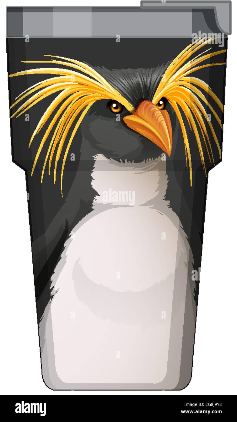 A black thermos flask with penguin pattern illustration Stock Vector