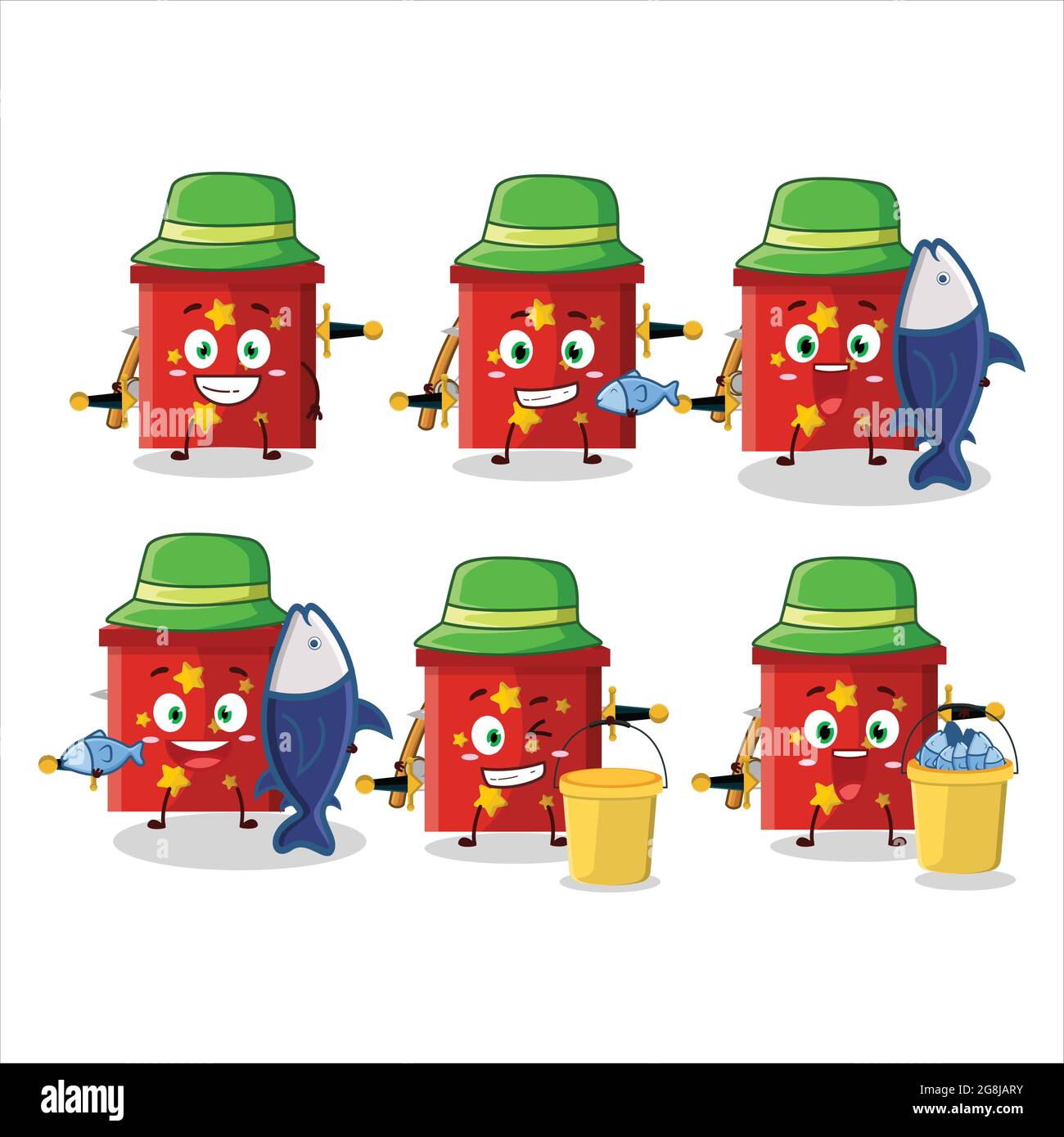 A fisherman magic box fantasy cartoon picture catch a big fish. Vector ...