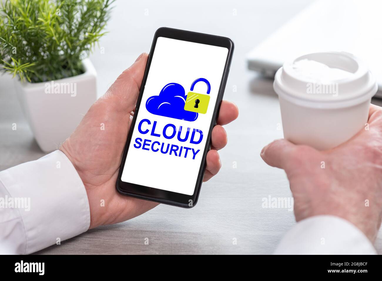 Smartphone screen displaying a cloud security concept Stock Photo